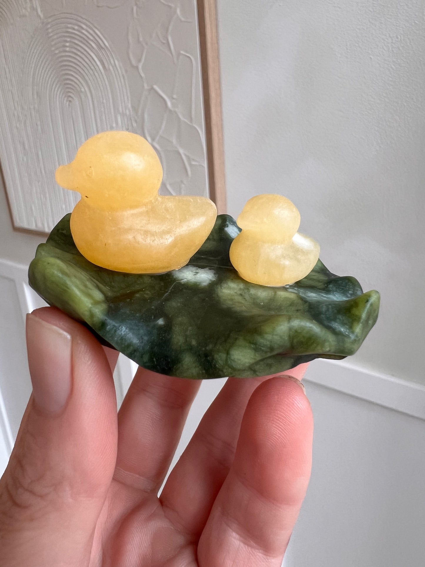 Yellow calcite duck family
