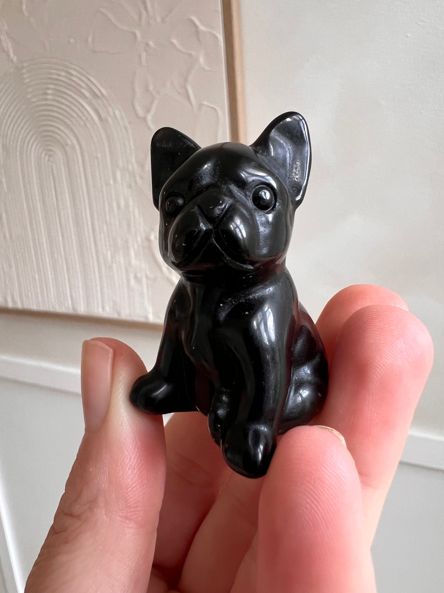 Obsidian French bulldog carving