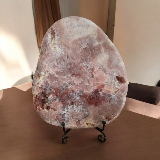 Pink amethyst slab large with stand