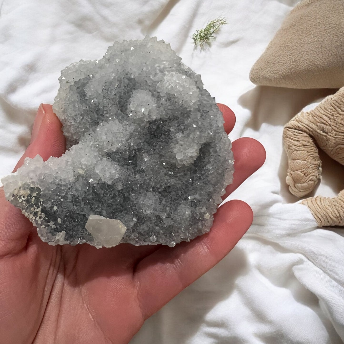 Apophyllite specimen with calcite & fluorite