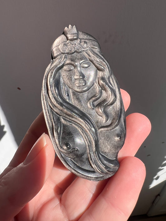 Silver obsidian women carving