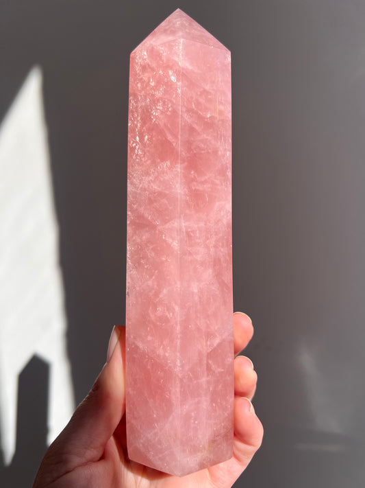Madagascar gemmy rose quartz tower large