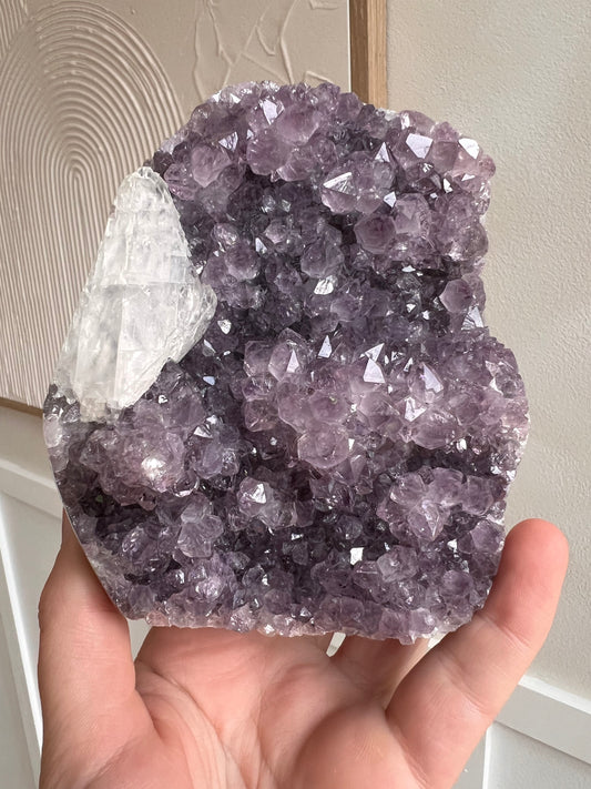 Flower amethyst with calcite cutbase