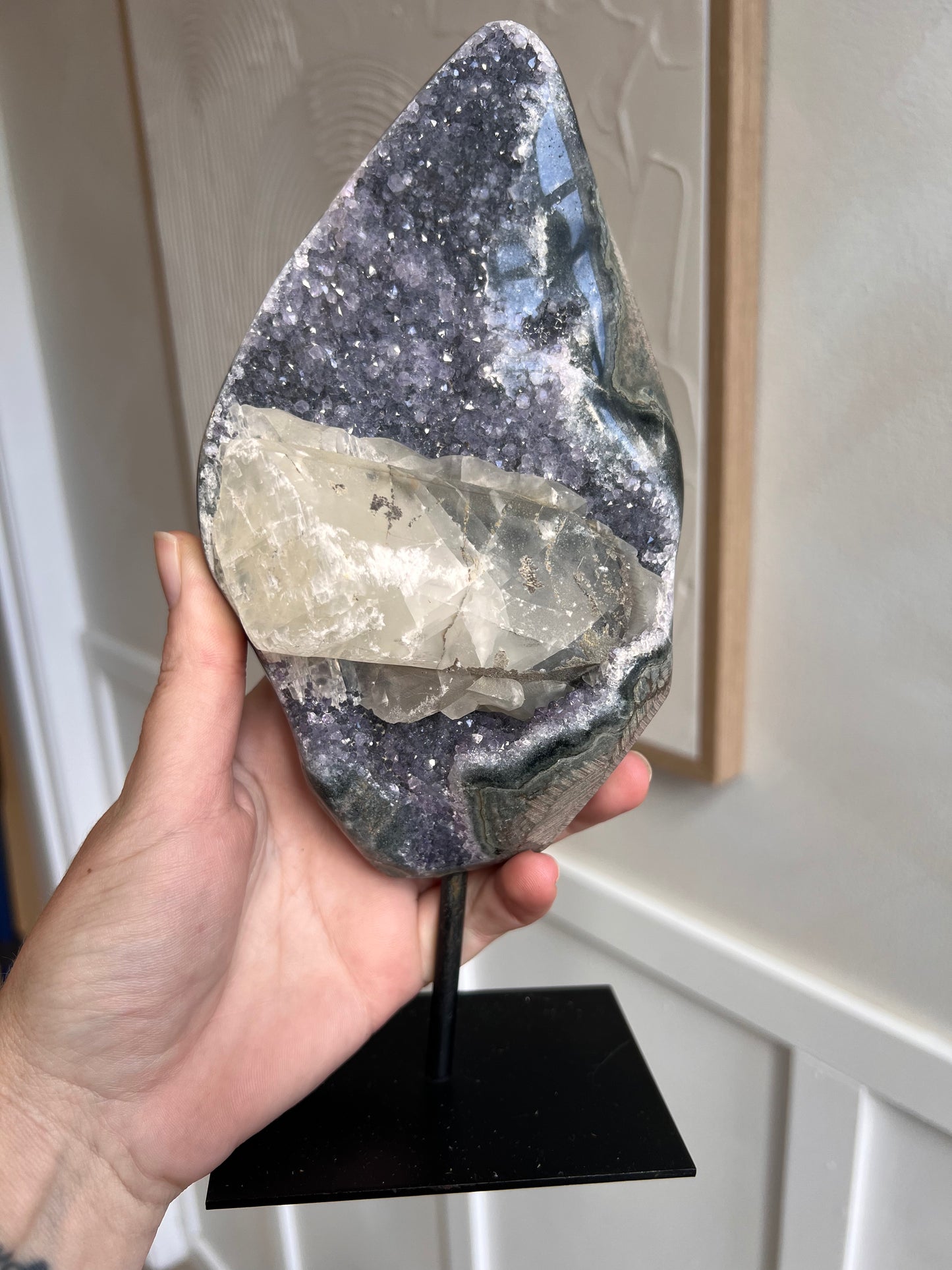 Brazilian amethyst /calcite on stand 26cmH