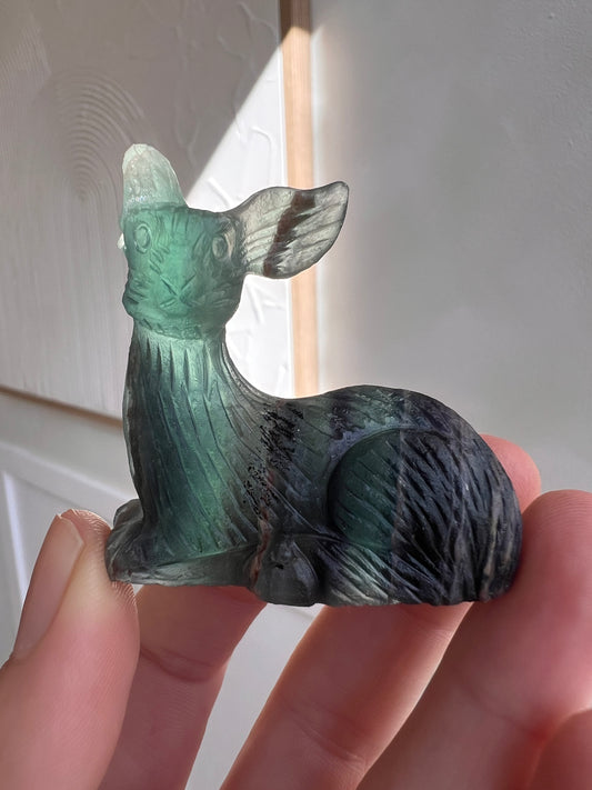 Hand carved high quality rainbow fluorite deer