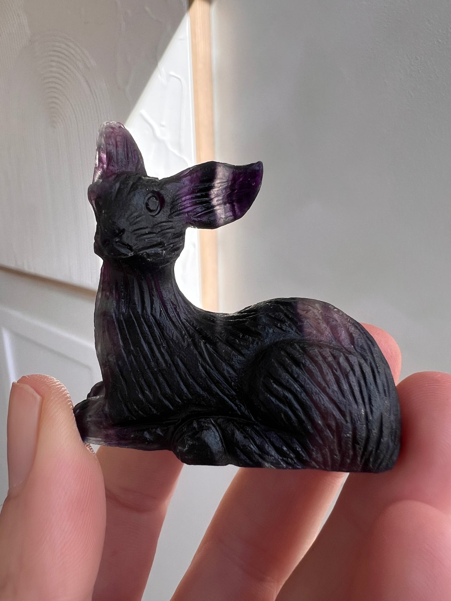 Hand carved high quality rainbow fluorite deer