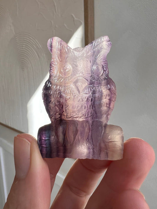 Hand carved high quality rainbow fluorite owl