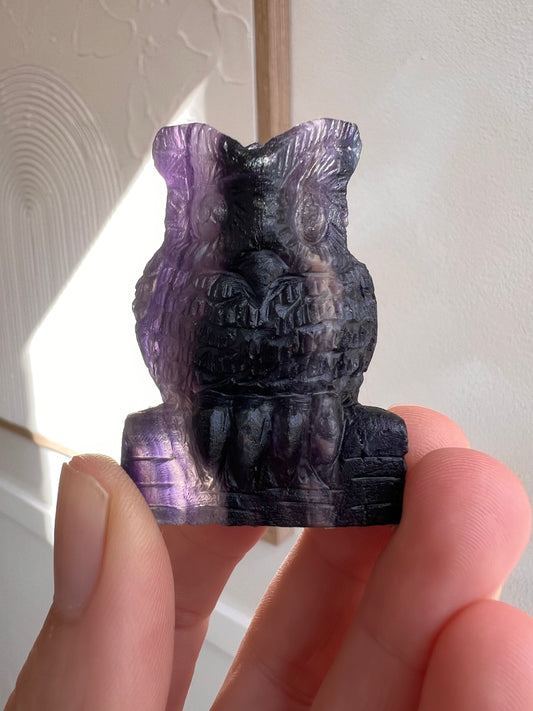 Hand carved high quality rainbow fluorite owl