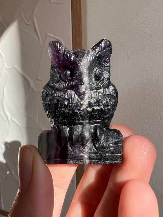Hand carved high quality rainbow fluorite owl