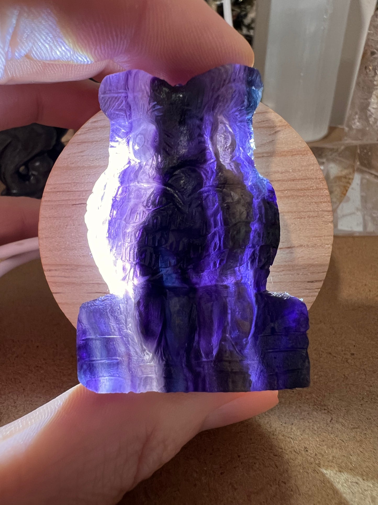 Hand carved high quality rainbow fluorite owl