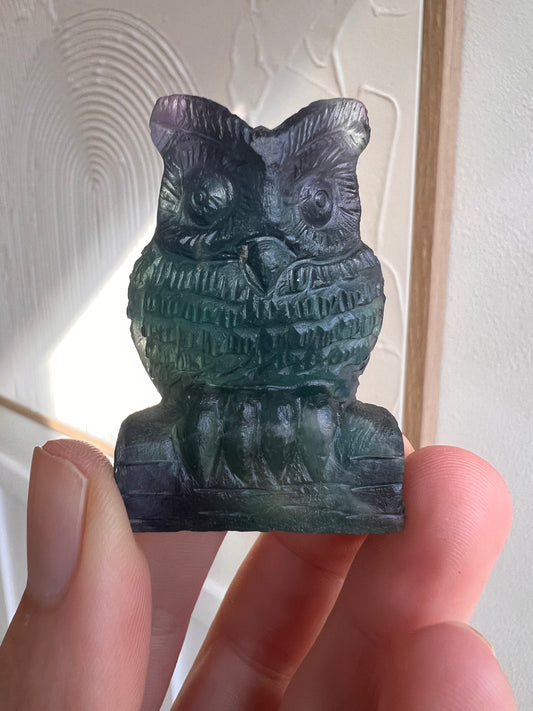 Hand carved high quality rainbow fluorite owl