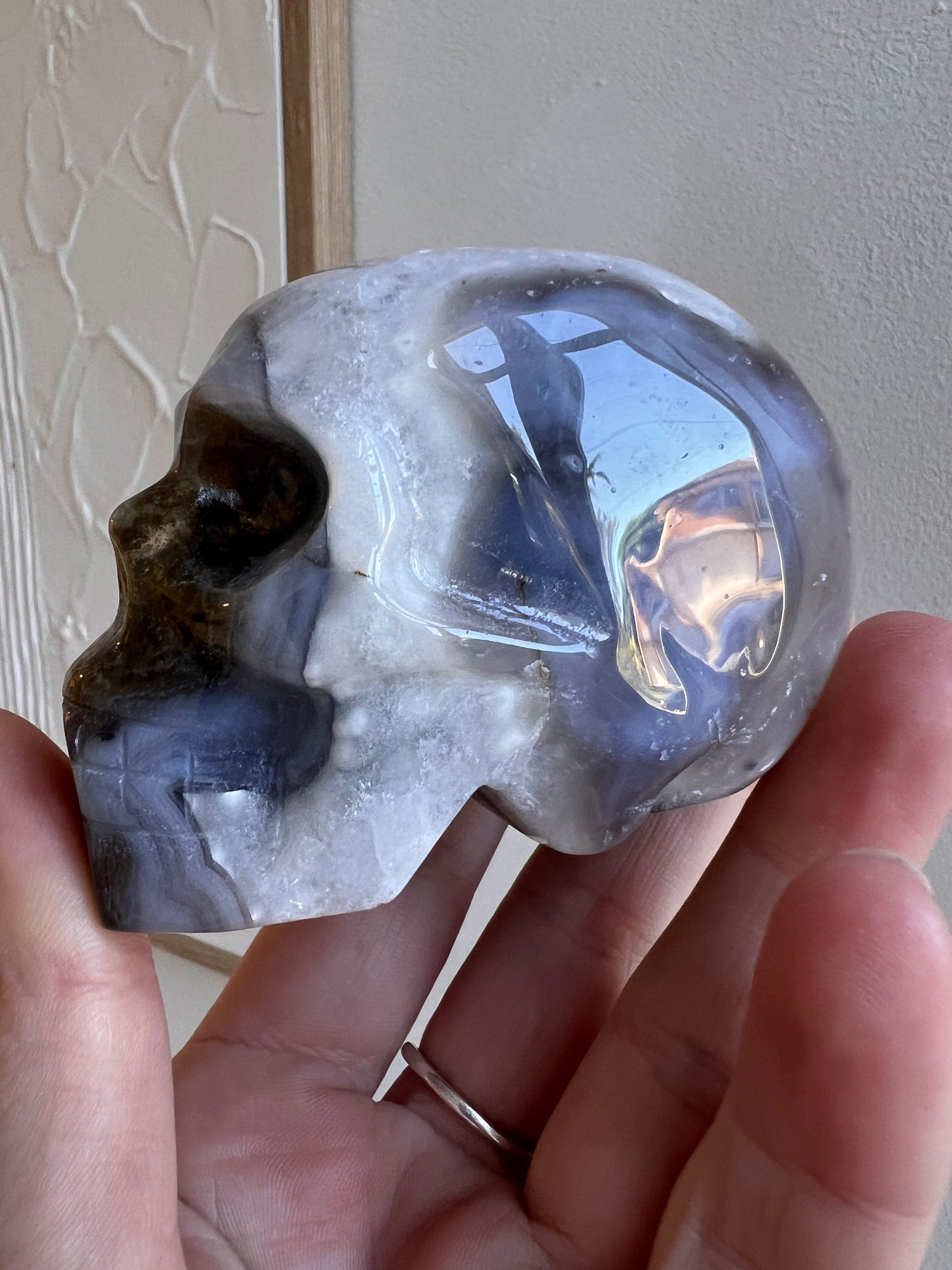 Moss agate skull unique