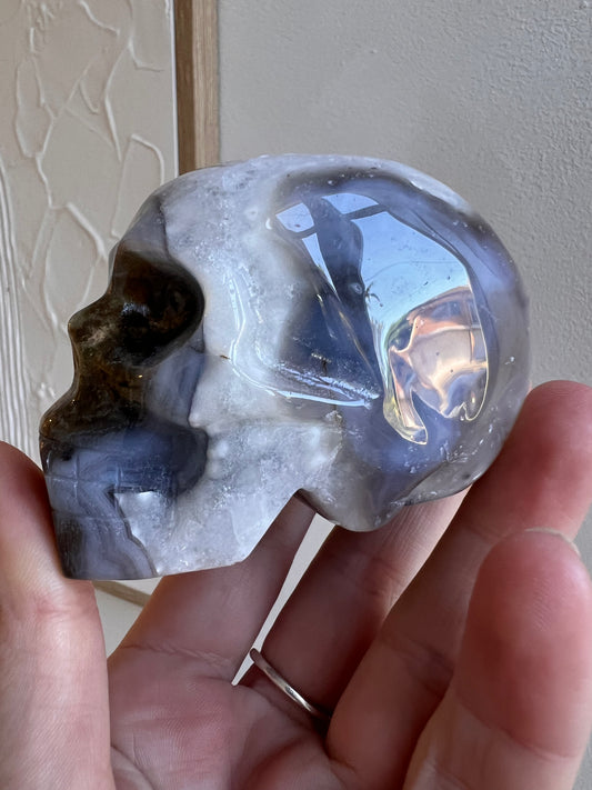 Moss agate skull unique