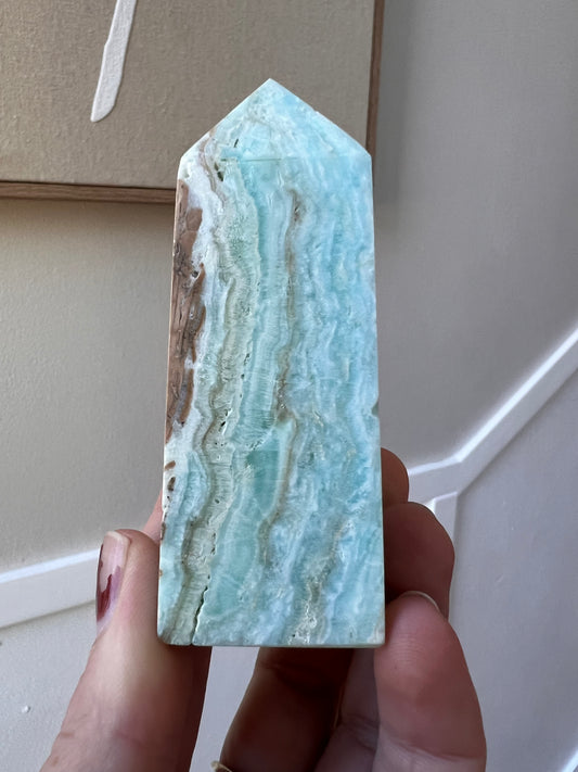 Blue aragonite tower