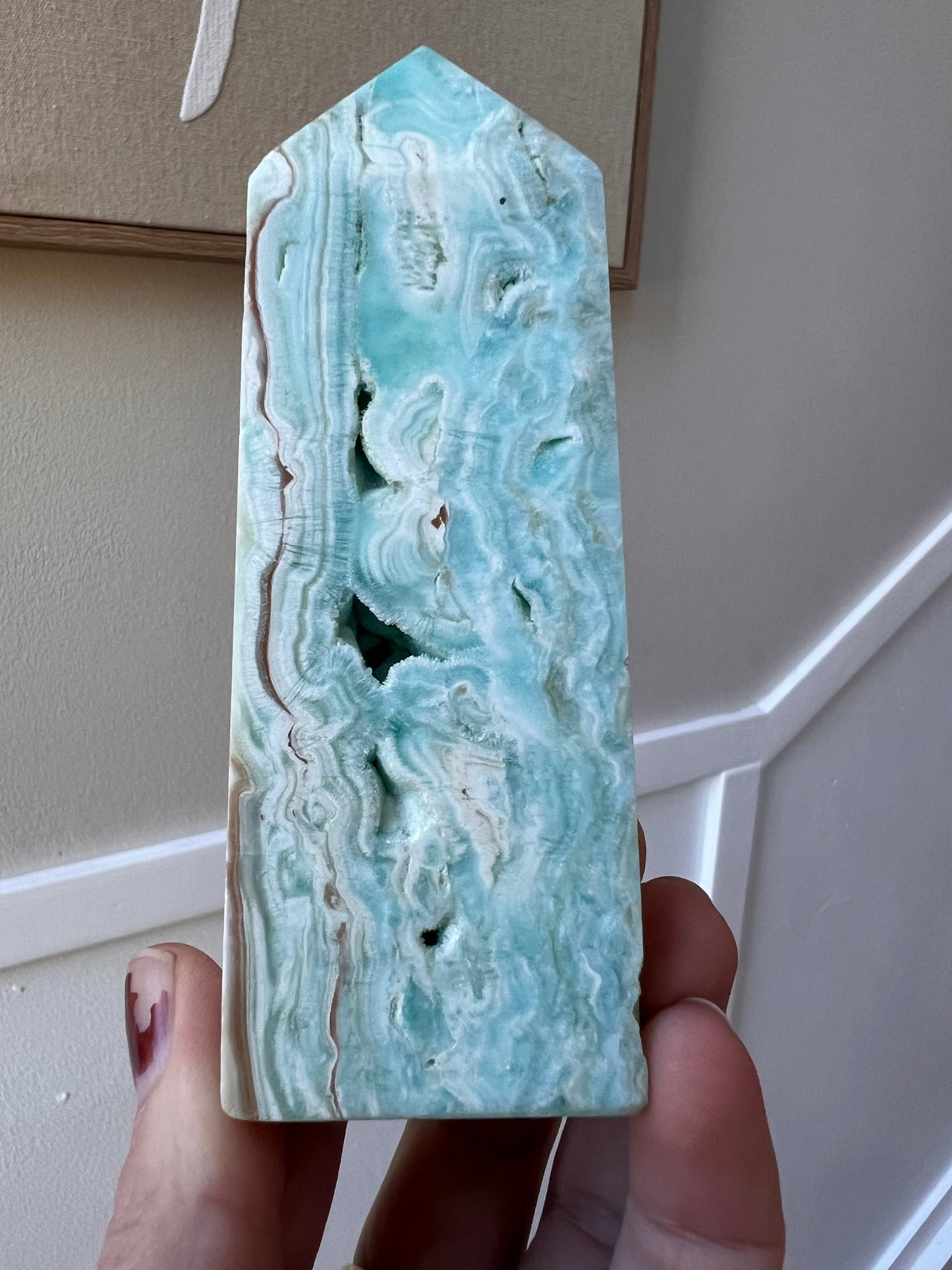 Blue aragonite tower