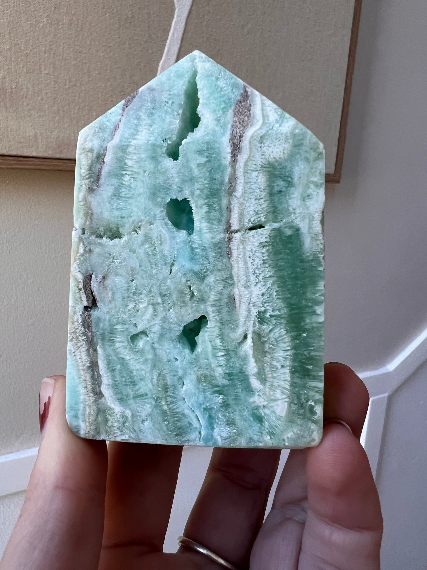 Blue aragonite tower