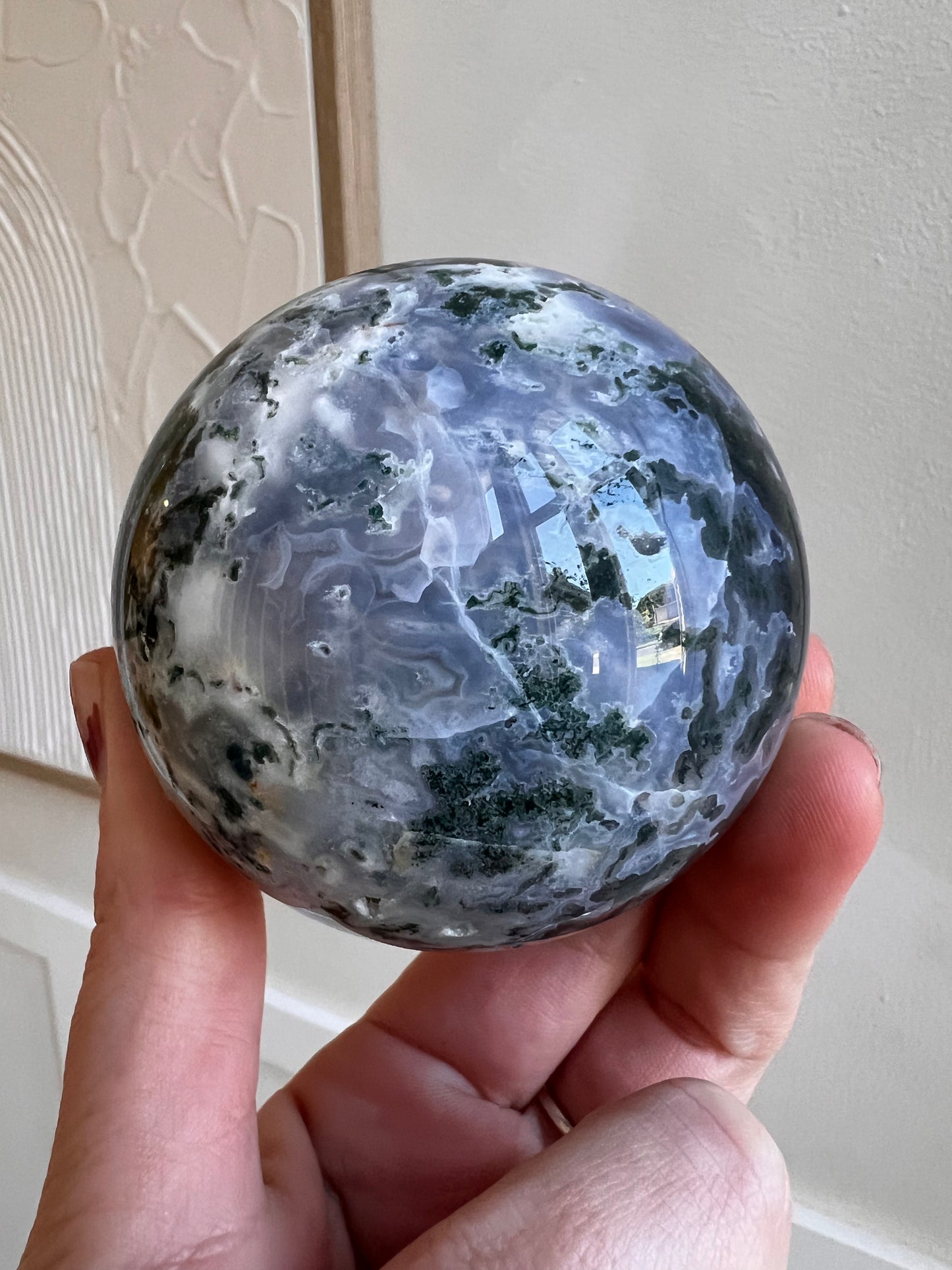 Moss agate sphere
