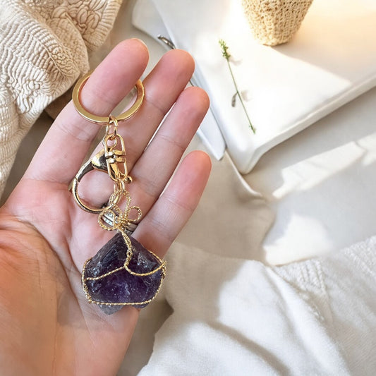 Raw amethyst key chain