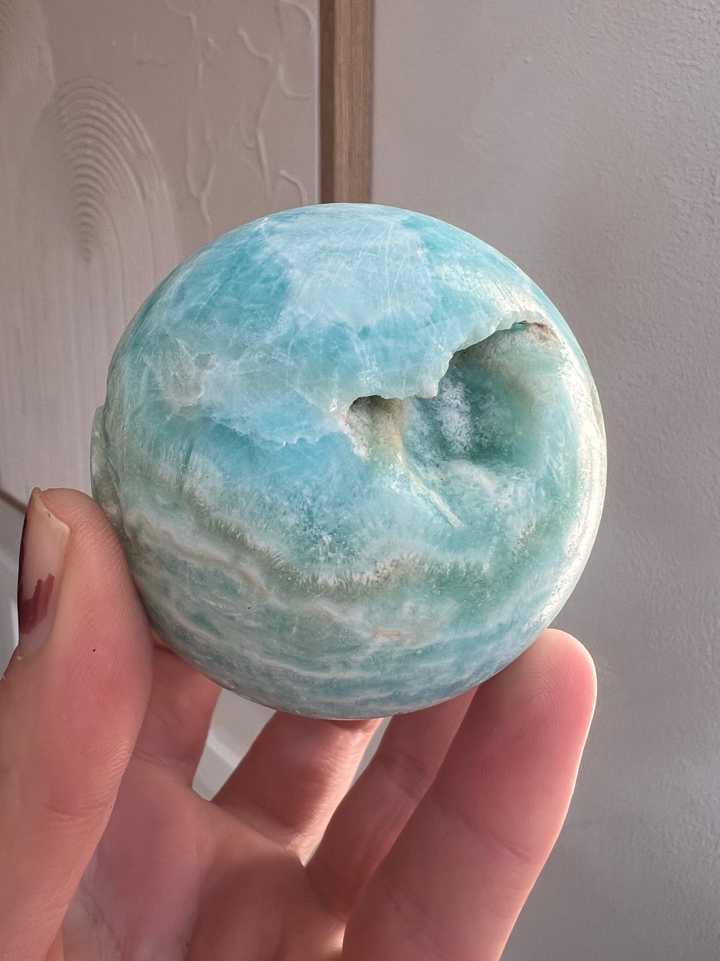 Blue aragonite sphere