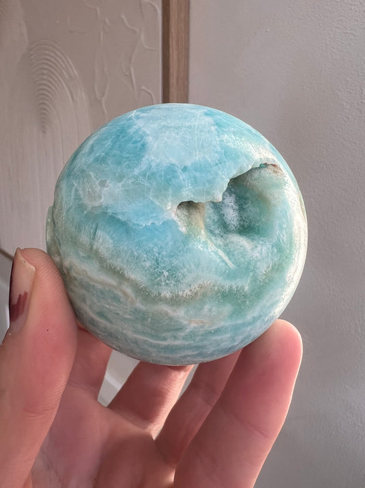 Blue aragonite sphere