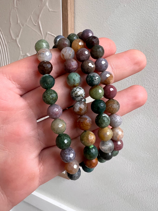 Faceted ocean jasper bracelet 7mm