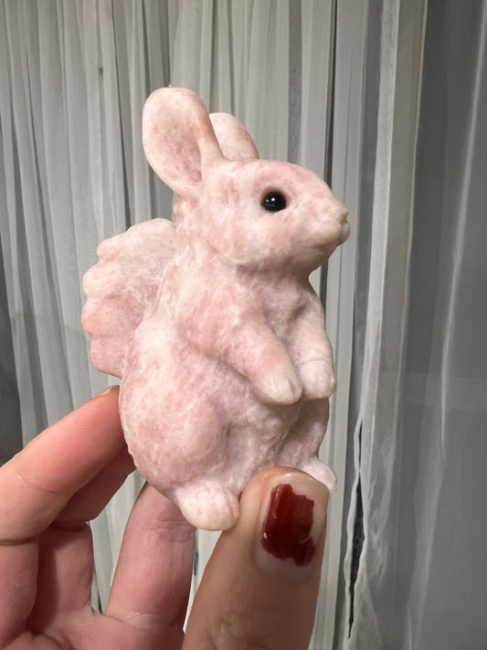 Pink opal bunny with wings
