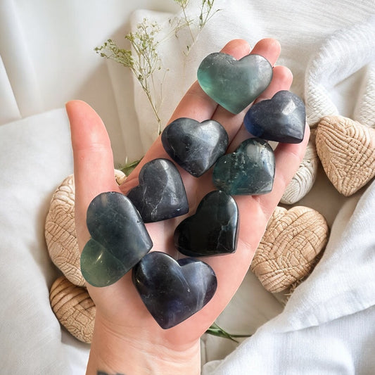 Green&Blue fluorite hearts (glow)