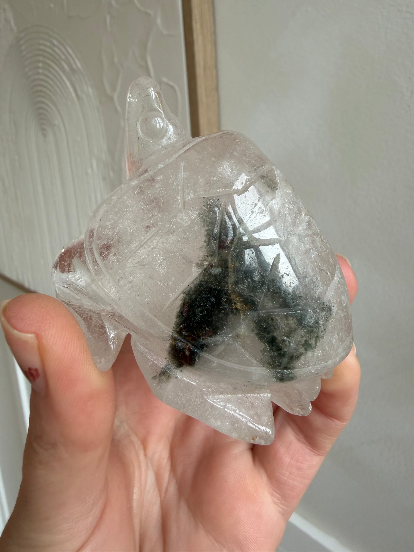 Clear quartz sea turtle with garden quartz