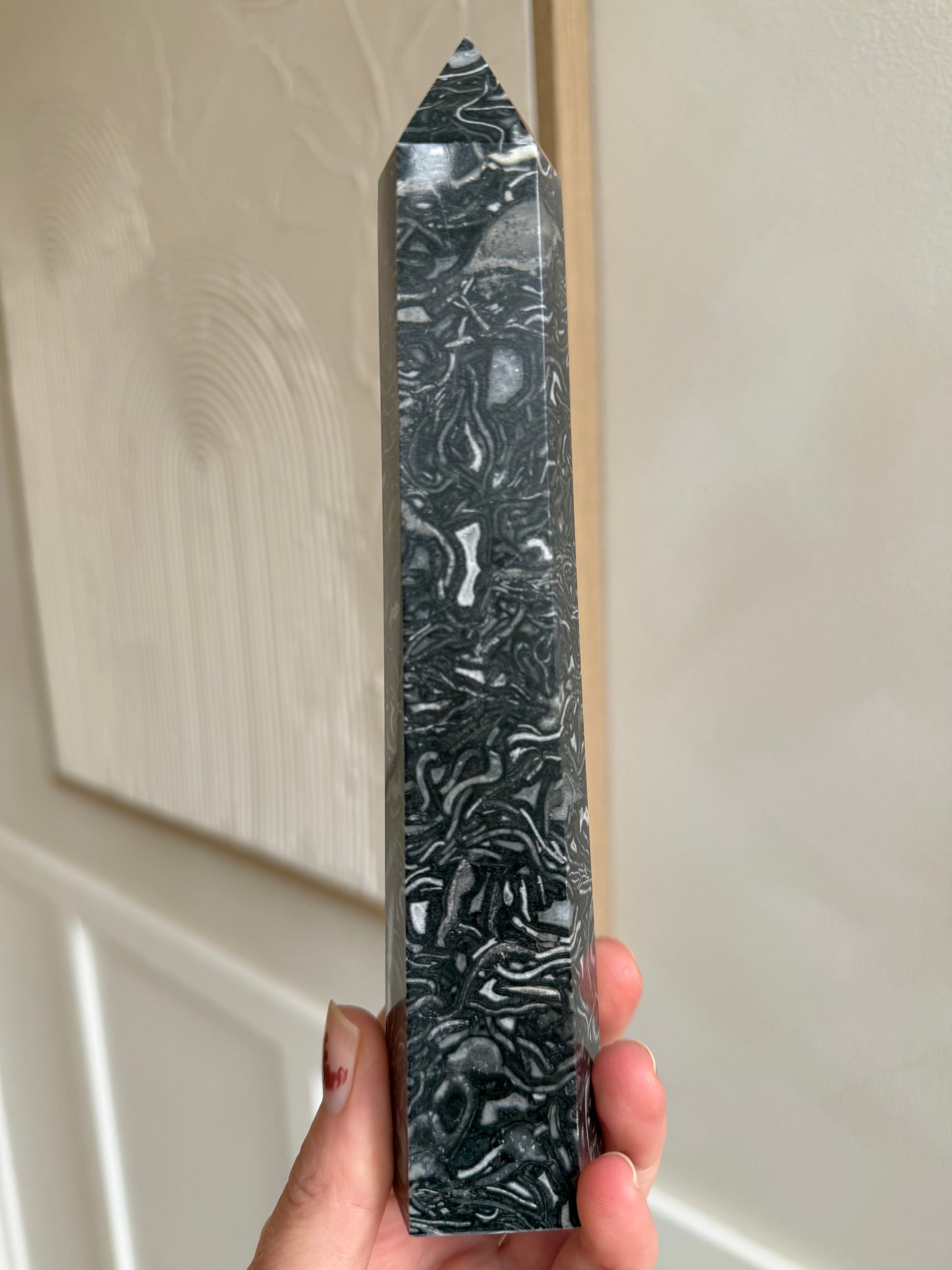 Black crazy lace agate tower 22cm