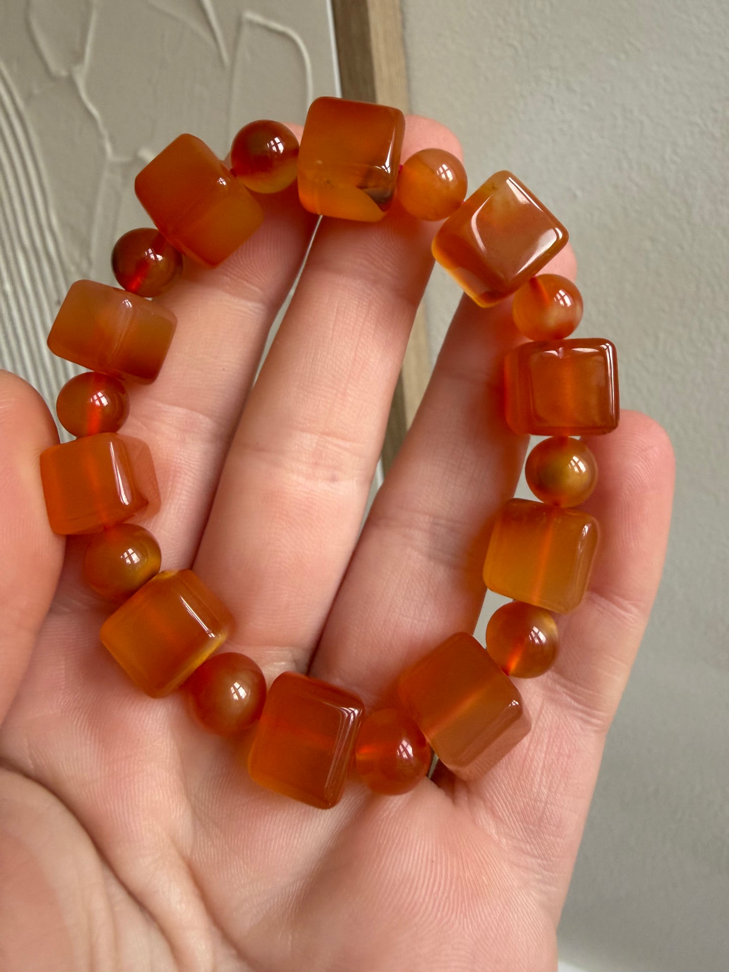 Light carnelian 11mm cube bracelet