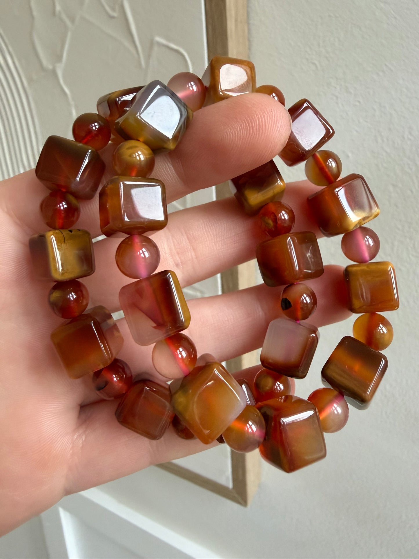 Dark carnelian 11mm cube bracelet