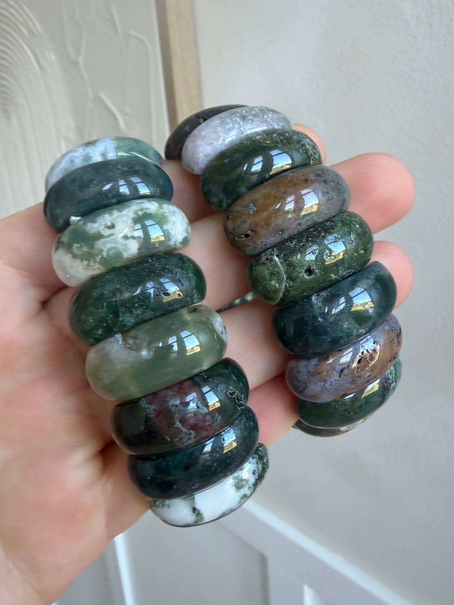 Moss agate chunky bangle bracelet