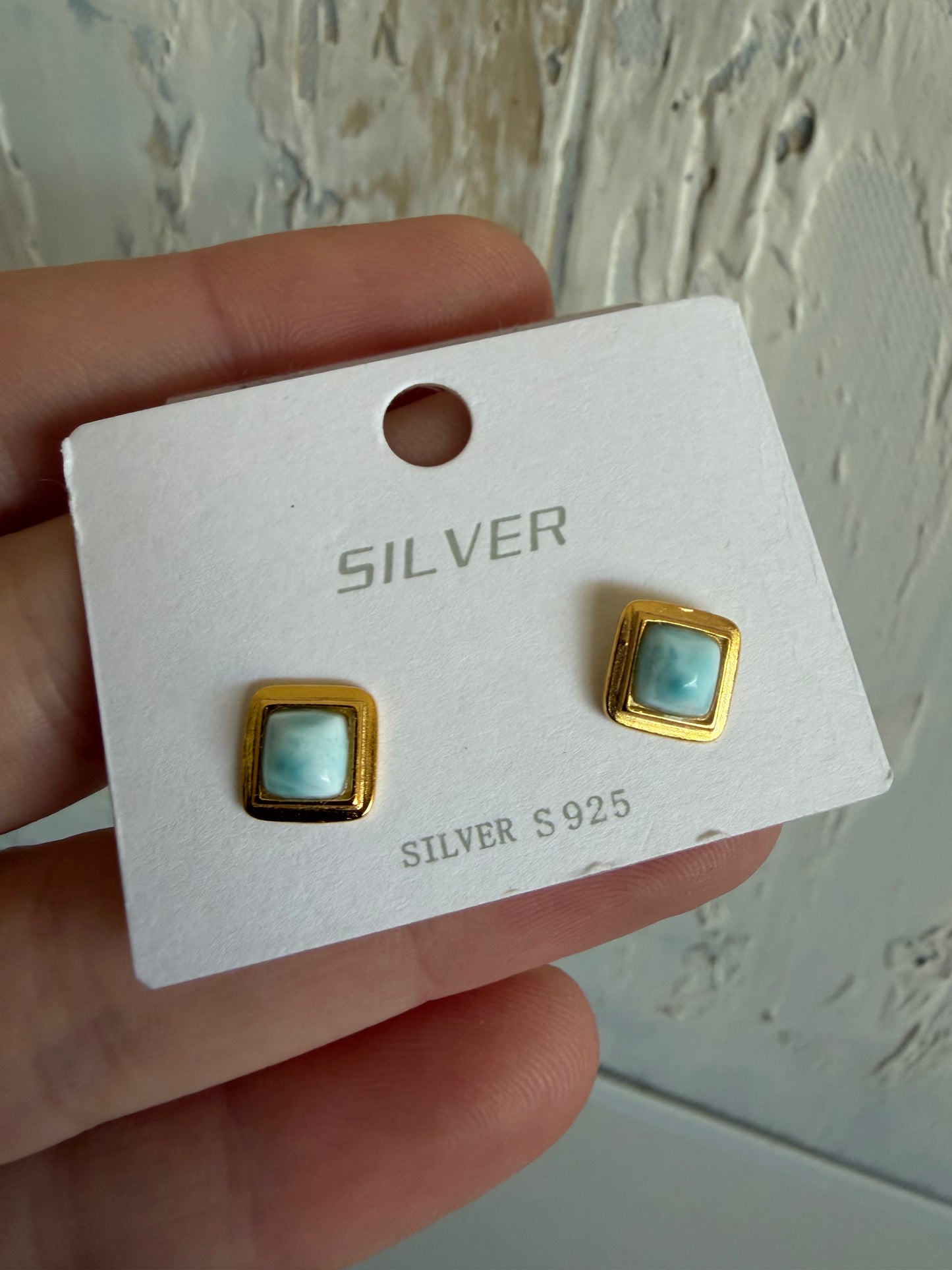 Larimar s925 gold plated studs
