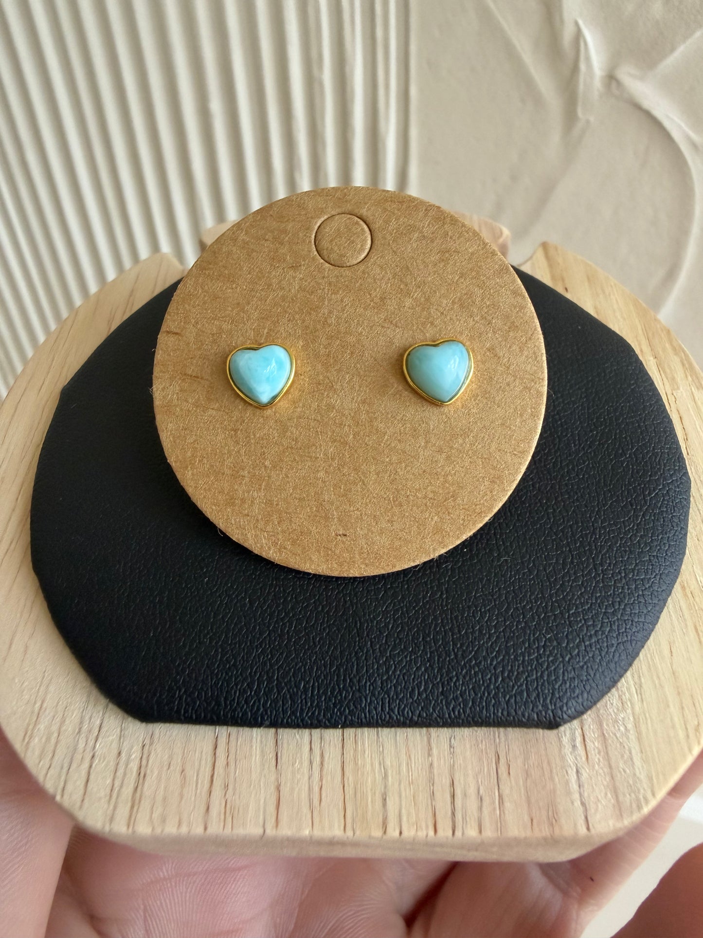 Larimar s925 gold plated heart studs