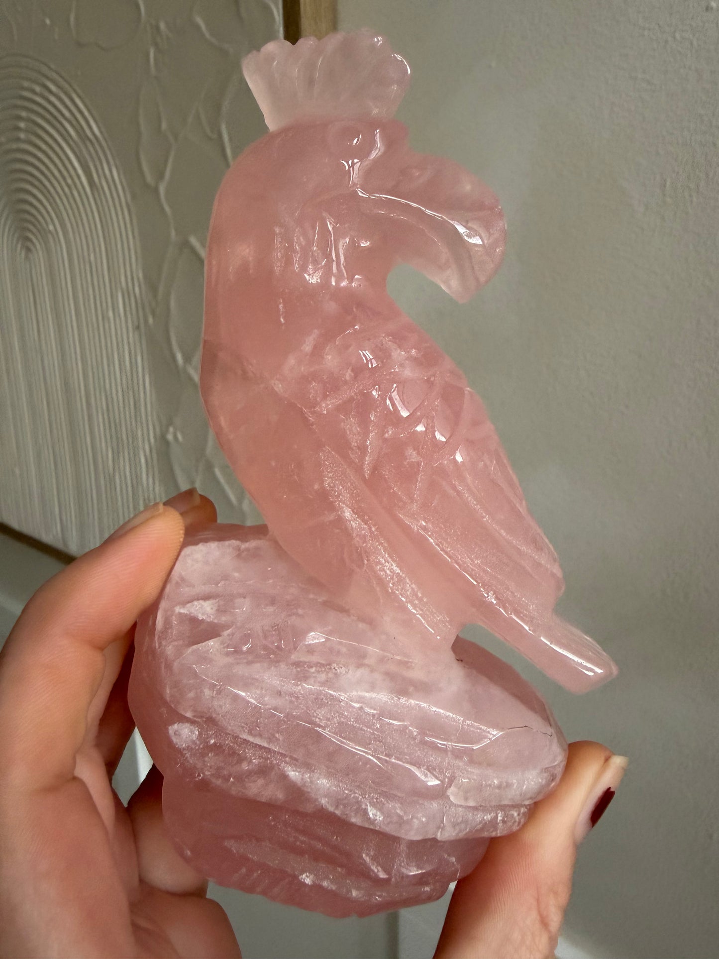 Madagascar rose quartz Bird hand carved
