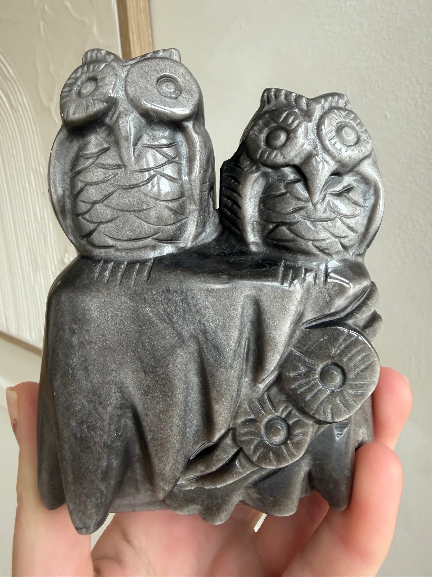 Silver SHEIN obsidian full flash owl carving high quality