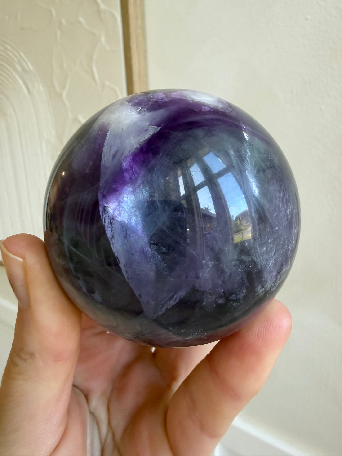 Purple blue fluorite sphere
