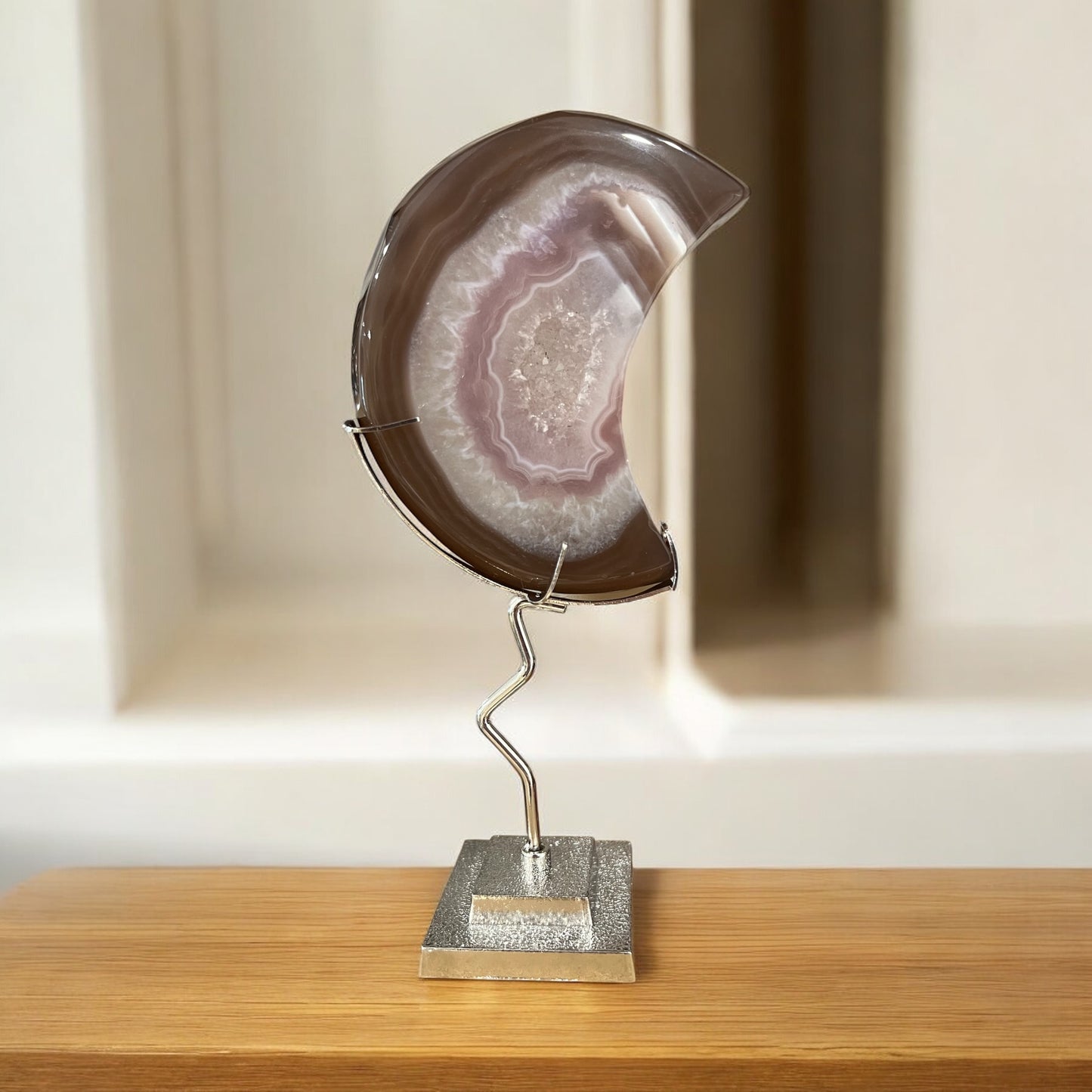 Purple drusy agate moon & stand 19cmH