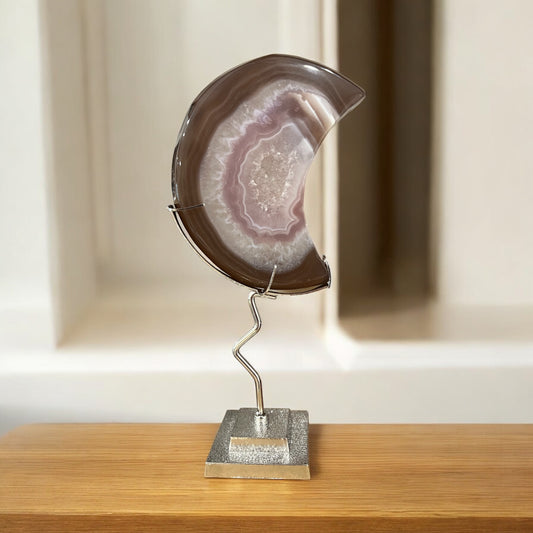Purple drusy agate moon & stand 19cmH