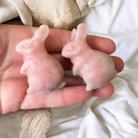 Pink opal bunny carvings intuitively chosen